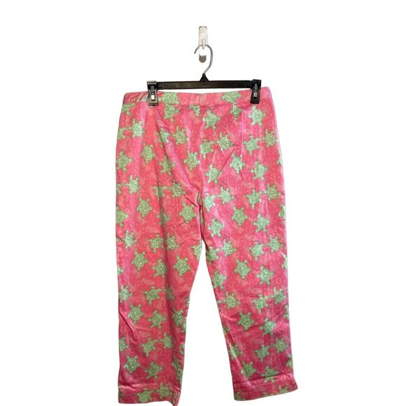 Lilly Pulitzer pants women's pink green Turtle print cropped size 10 - Picture 2 of 8